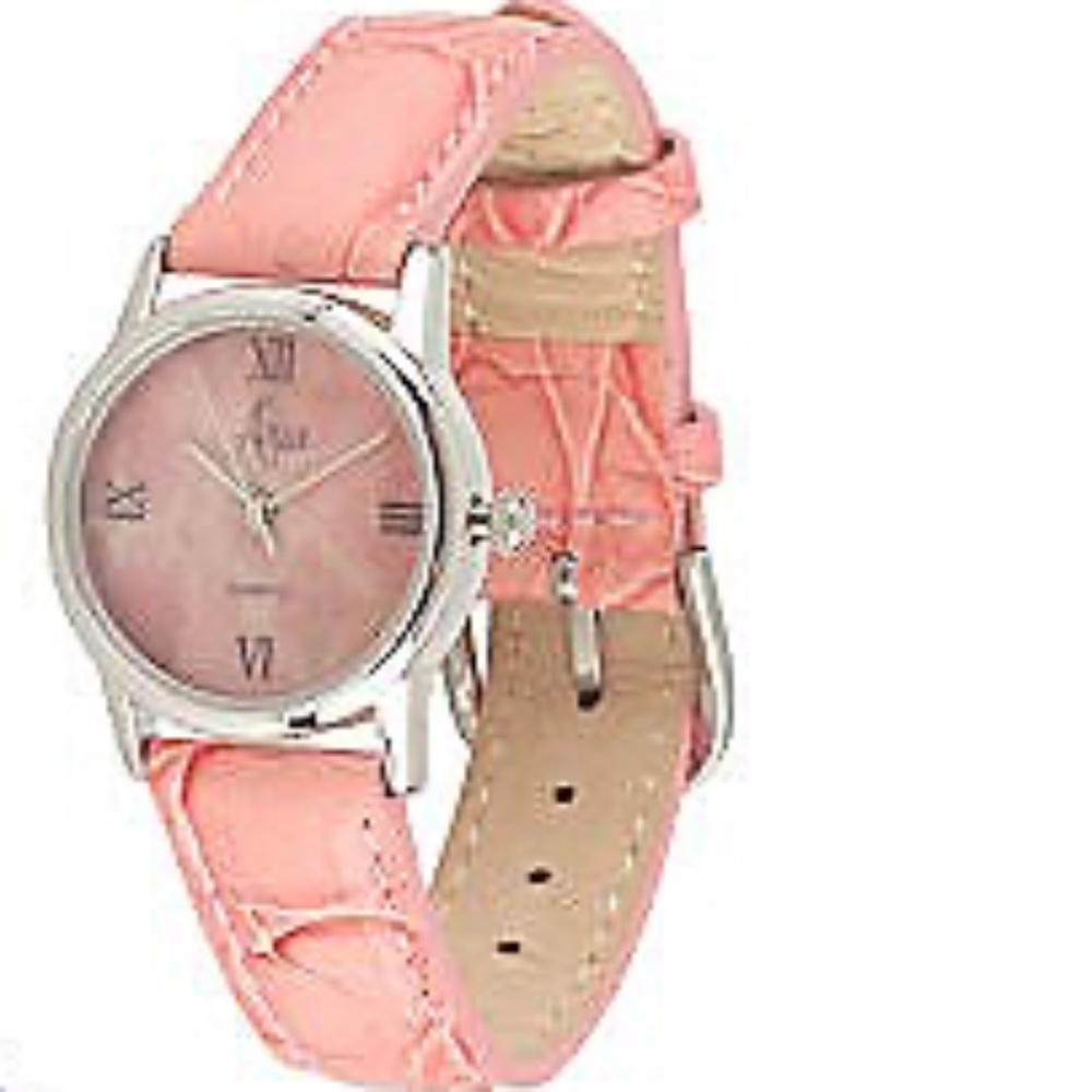QVC Aria Sterling Silver Gemstone Dial Leather Strap Watch  0041